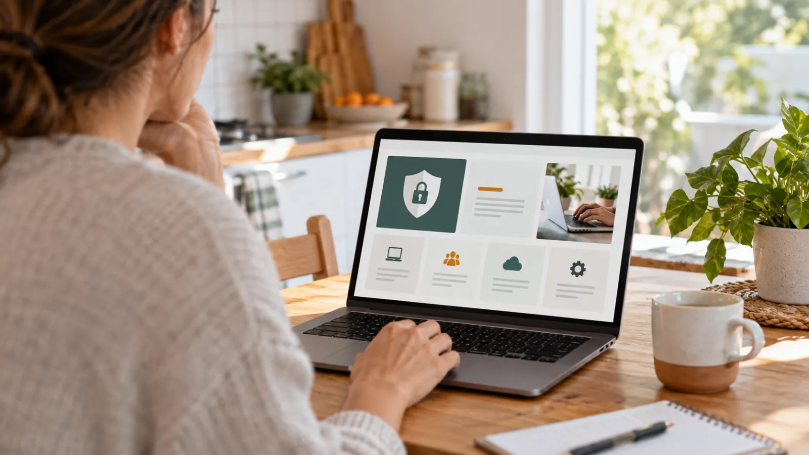 Utilisateur consultant un guide de sécurité numérique sur son ordinateur