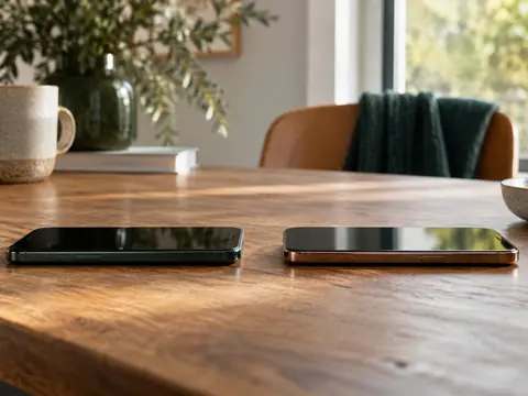Deux téléphones posés face à face sur une table
