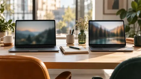 Deux ordinateurs côte à côte pour comparer les résultats de tests d'antivirus
