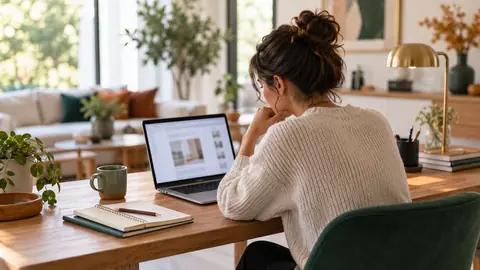 Personne concentrée devant un ordinateur portable à son bureau