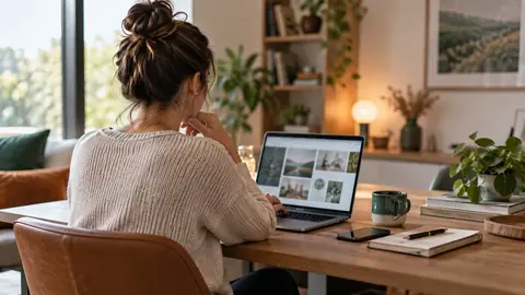 Personne concentrée devant un ordinateur portable à son bureau