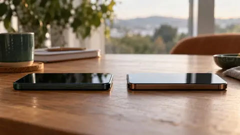 Deux smartphones posés face à face, écrans éteints