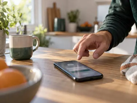 Personne hésitant devant un écran de connexion illisible sur son téléphone
