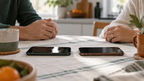 Deux téléphones posés face à face pendant un transfert de données