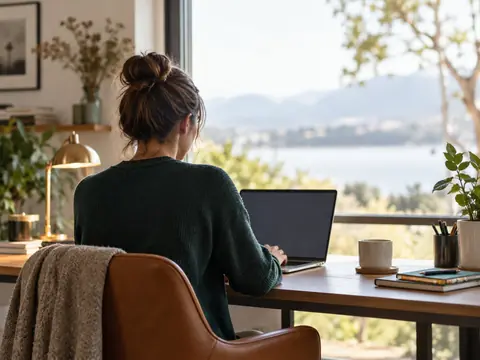 Personne assise à son bureau regardant son écran d'ordinateur