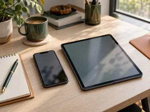 Smartphone et tablette posés sur un bureau pour illustrer les risques d'un VPN gratuit