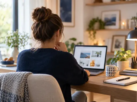 Personne assise devant un ordinateur portable à un bureau