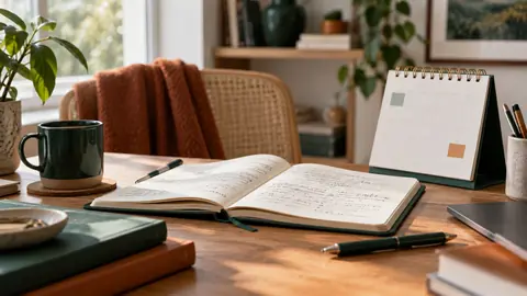 Carnet et calendrier sur un bureau pour planifier ses sauvegardes