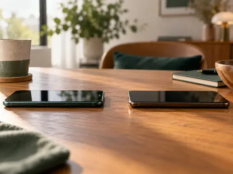 Deux téléphones posés face à face sur une table