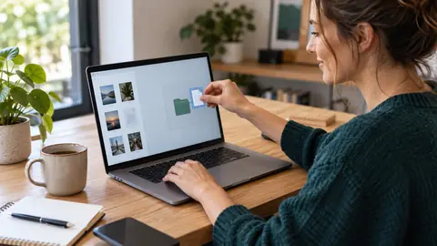 Personne déposant des fichiers sur son ordinateur