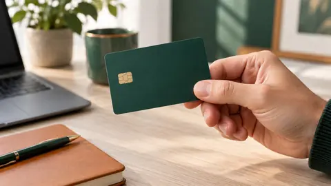 Main tenant une carte bancaire face cachée sans numéro visible