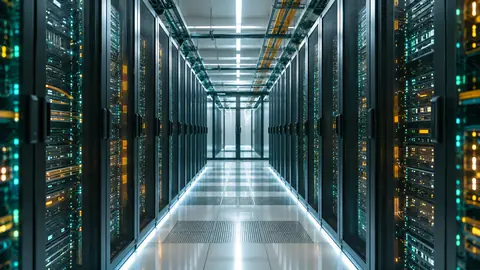 Couloir de datacenter avec des rangées de serveurs