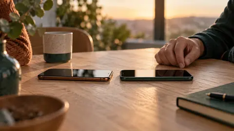 Deux téléphones posés face à face sur une table